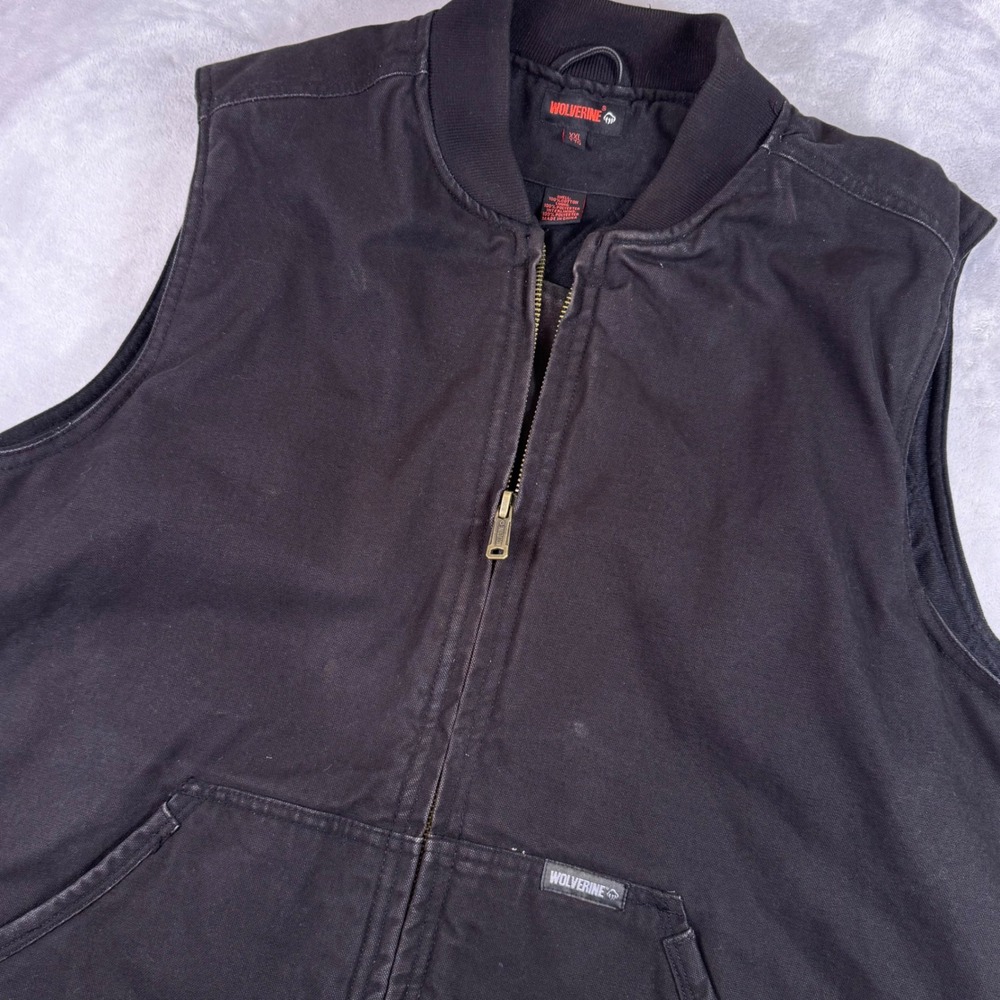 Wolverine Duck Canvas Quilted Lined Zip Up Workwear Vest Mens XXL Black Cotton *